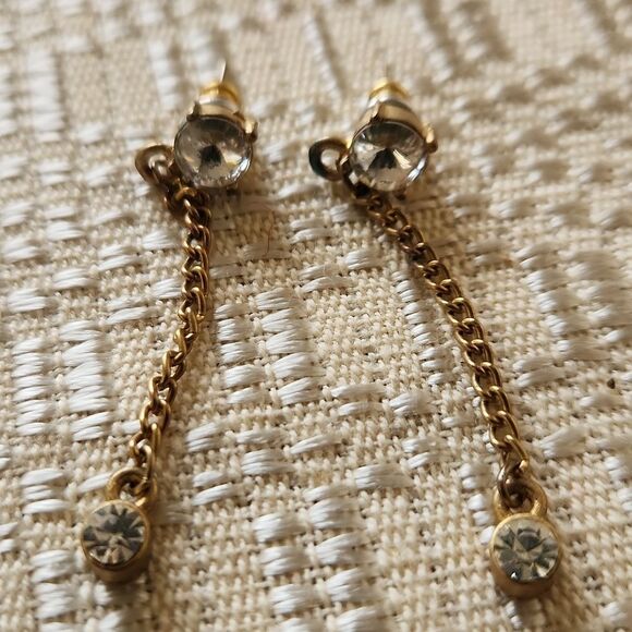 5/$15 Goldtone rhinestone dangling pierced earrings - Picture 3 of 3